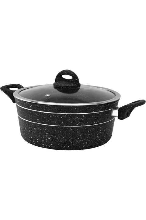 Casserole Dish with Tempered Glass Lid, Non-Stick Granite Coating, Induction, Black (26 CM)