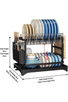 Mini Treasures 2 Tier Dish Drying Rack, Dish Drainer with Drip Tray & Swivel Drainage Spout, Utensil Holder, Cup Holder, Cutting-Board Holder and Plate Holder Stand for Kitchen Counter Black