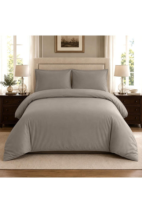 Stone Color Double Duvet Cover Size 220 x 240cm, 280 Thread Count Cool Breathable 100% Long Staple Dyed Cotton With 2 Pillowcases