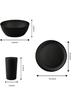 24 Piece Black Dinnerware Set, Unbreakable Plastic Plates Bowls Cups, BPA Free Reusable Tableware