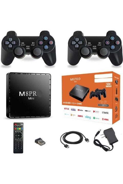 M8 Pro Mini Game TV Box, 64GB HD Retro Game Console with 2.4G Wireless Gamepad