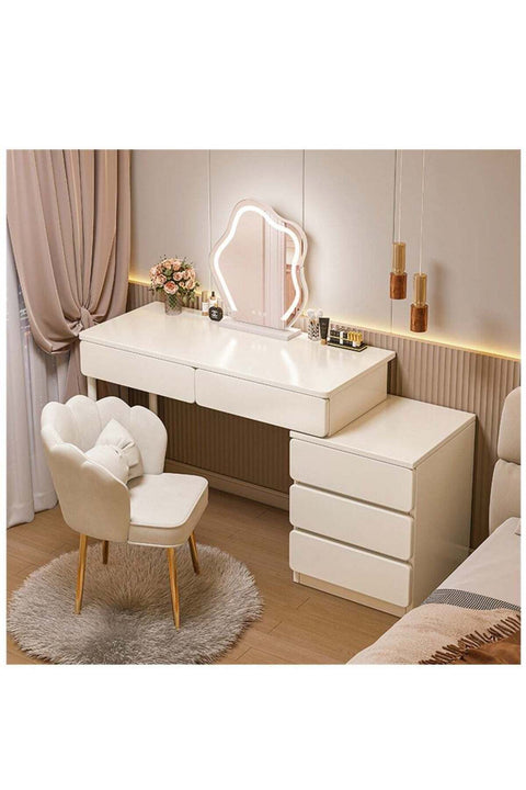 Vanity Desk, Makeup Dressing Table Vanity Bench with Locker, Multifunctional Dresser Makeup Storage Cabinet with Drawers for Women and Girls, White 100cm