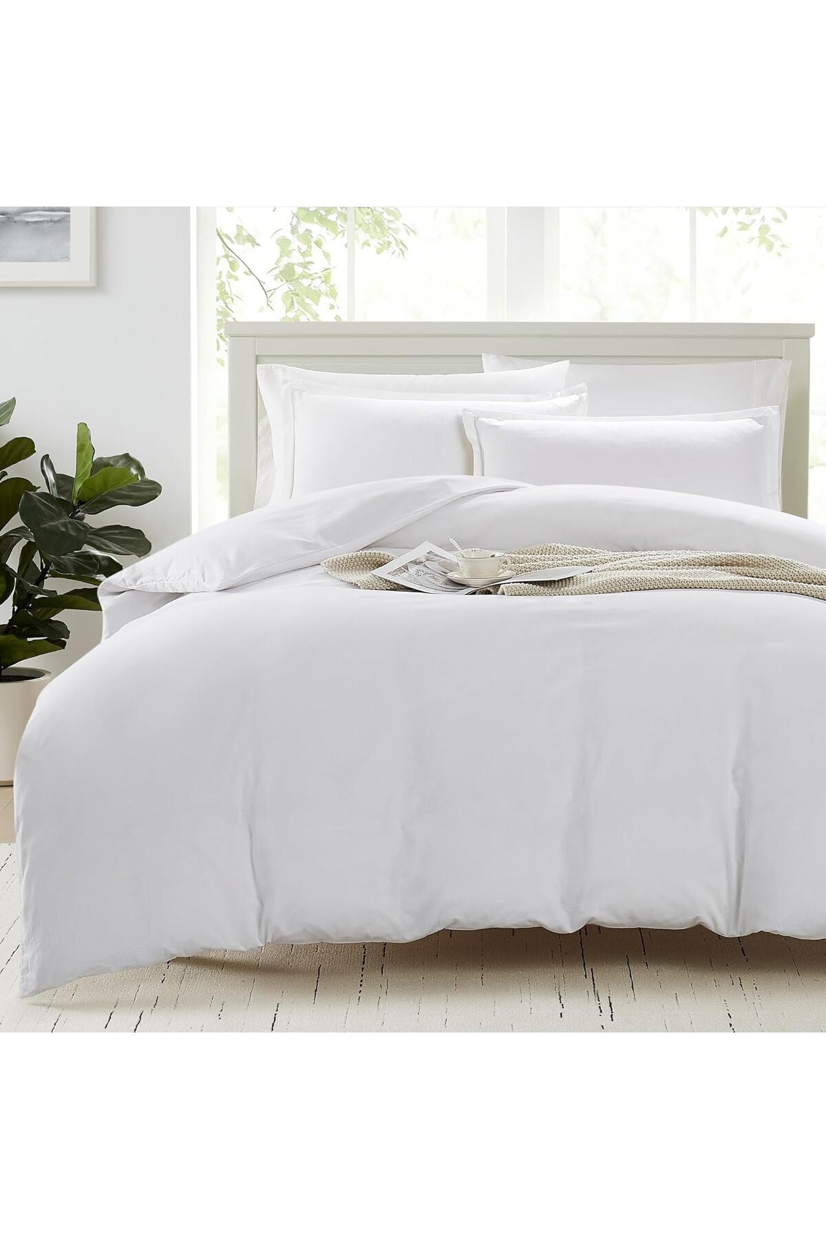 100% Organic Cotton Duvet Cover Set - Double Size, White 3-Piece Bedding Set, Soft Breathable Fabric