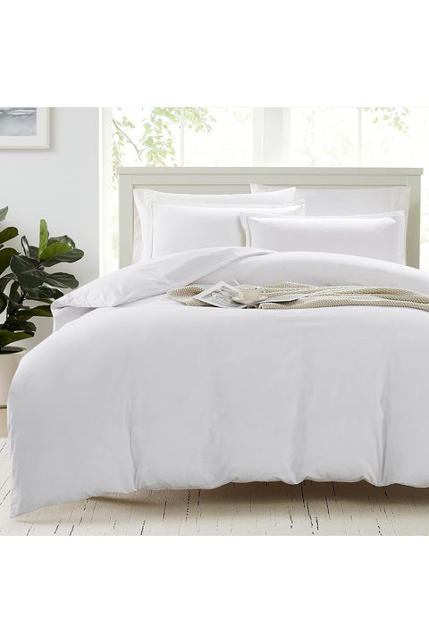 100% Organic Cotton Duvet Cover Set - Double Size, White 3-Piece Bedding Set, Soft Breathable Fabric