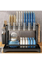 Dish Drying Rack, 2 Tier Large Dish Drying Rack for Kitchen Counter with Drainboard Stainless Steel Dish Drainer for Dish/Knifes/Cup/Cutting Board, Black