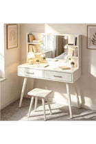 Vanity Desk with Lighted Mirror and Stool, White Dressing Desk with Storage Drawers & Shelve. Ideal Dressing Table for Bedroom, Dressing Room