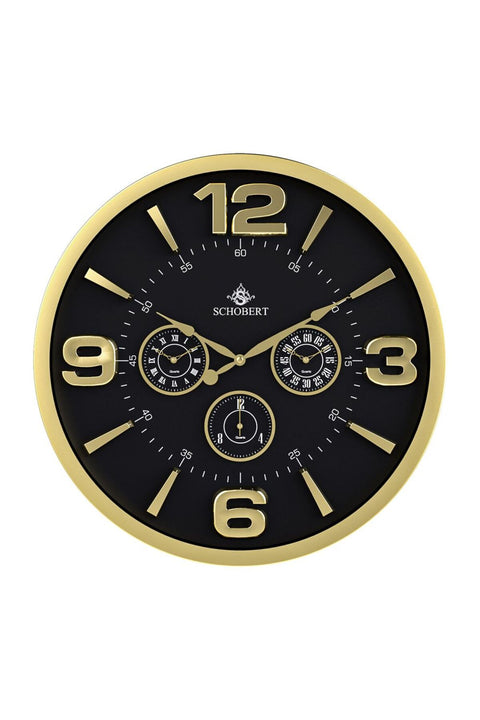 Luxury 50cm Metal Wall Clock5311GN 50Cm / with 3 Time Zones – Silent Quartz Movement, Gold & Black Design, 3D Index Dial / Italian Design