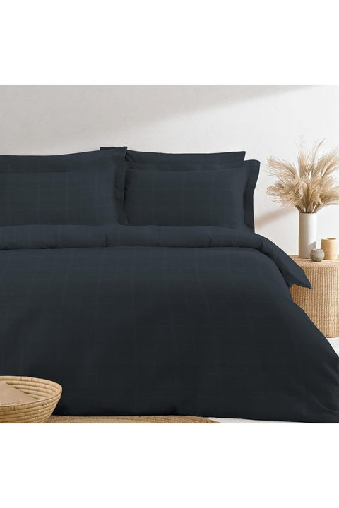 Cotton Checkered Duvet Cover Double Size 200x200 cm Dark Grey, 300 Thread Count Long Staple Cotton