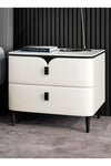 Multipurpose Use Modern Design Leather Upholstered Nightstand Spacious Rock Slab Tabletop Glossy Look Side Table Durable Solid Wood Storage Cabinet with 2 Drawers for Bedroom Living Room 50x40x47 cm