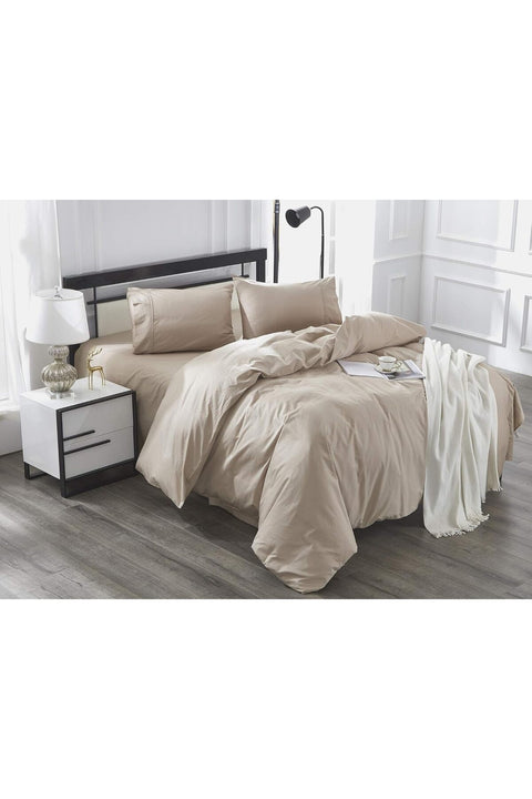 Cotton Duvet Cover Set Zippered Closure Including Pillowcases Twin, Light Brown, Coverset Zippered
