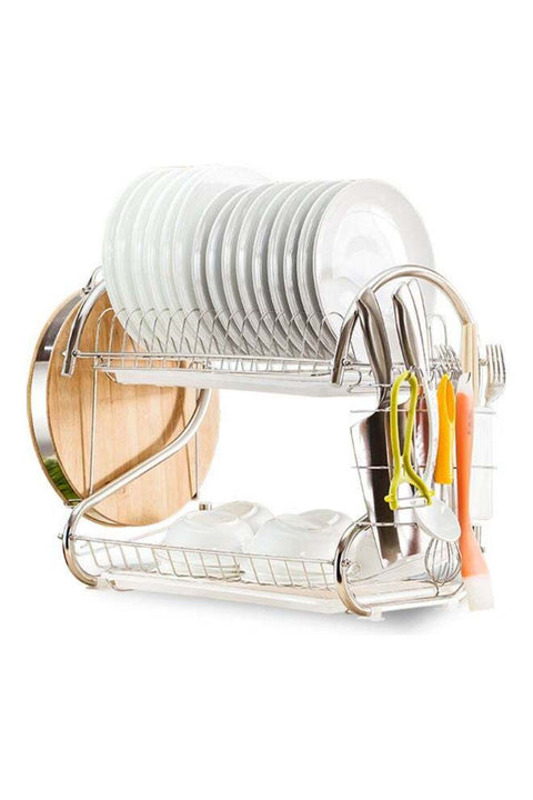 2-Tier Dish Drying Rack With Removable Drain Board Silver 41.50 x 14.00 x 25.50cm