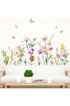 Flowers Wall Stickers - Wildflower Grass Butterflies Daisy Floral Wall Stickers - Girls Bedroom Living Room Sofa TV Background Home Wall Decor