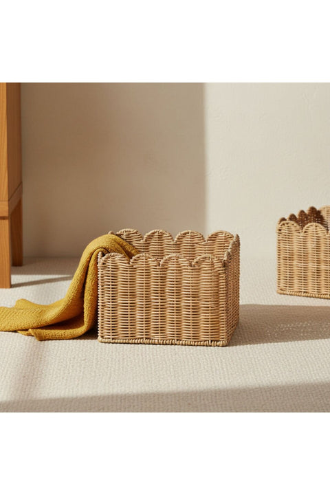 Marketplace Frill Rattan Storage Basket, Square - Natural