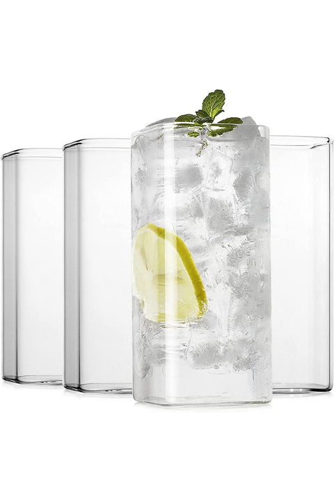 Drinking Glasses 13 oz, Thin Square Glasses Set of 4, Elegant Bar Glassware for Water, Juice, Beer