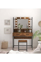 Dressing Table Vanity Style with Lighted Mirror Brown