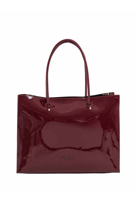 Miroshnikov Women’s Large Shopper Bag for Office & Work, Glossy PU Shoulder Tote, Memory Crinkle Effect, Spacious Lightweight Handbag, No Fastener, 40×31×12 cm - Burgundy