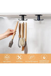 2pcs Under Cabinet Kitchen Utensil Hooks,360° Rotating Drilling Free Adhesive Utensils Hanging Rack for Tools/Towel/Knife (Black)