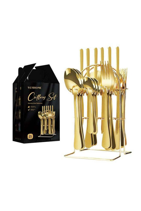 24-Piece Cutlery Set With Stand Gold 9.05x5.11x4.96cm