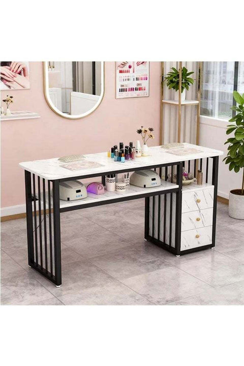 Manicure Table Nail Desk with 3 Drawers, large space double storage table for Nail Tech, Acetone Resistant Nail Table Station for Beauty Salon Spa(100×40×76CM)