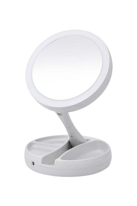LED Lighted Makeup Mirror Stand Desk With Storage Box White