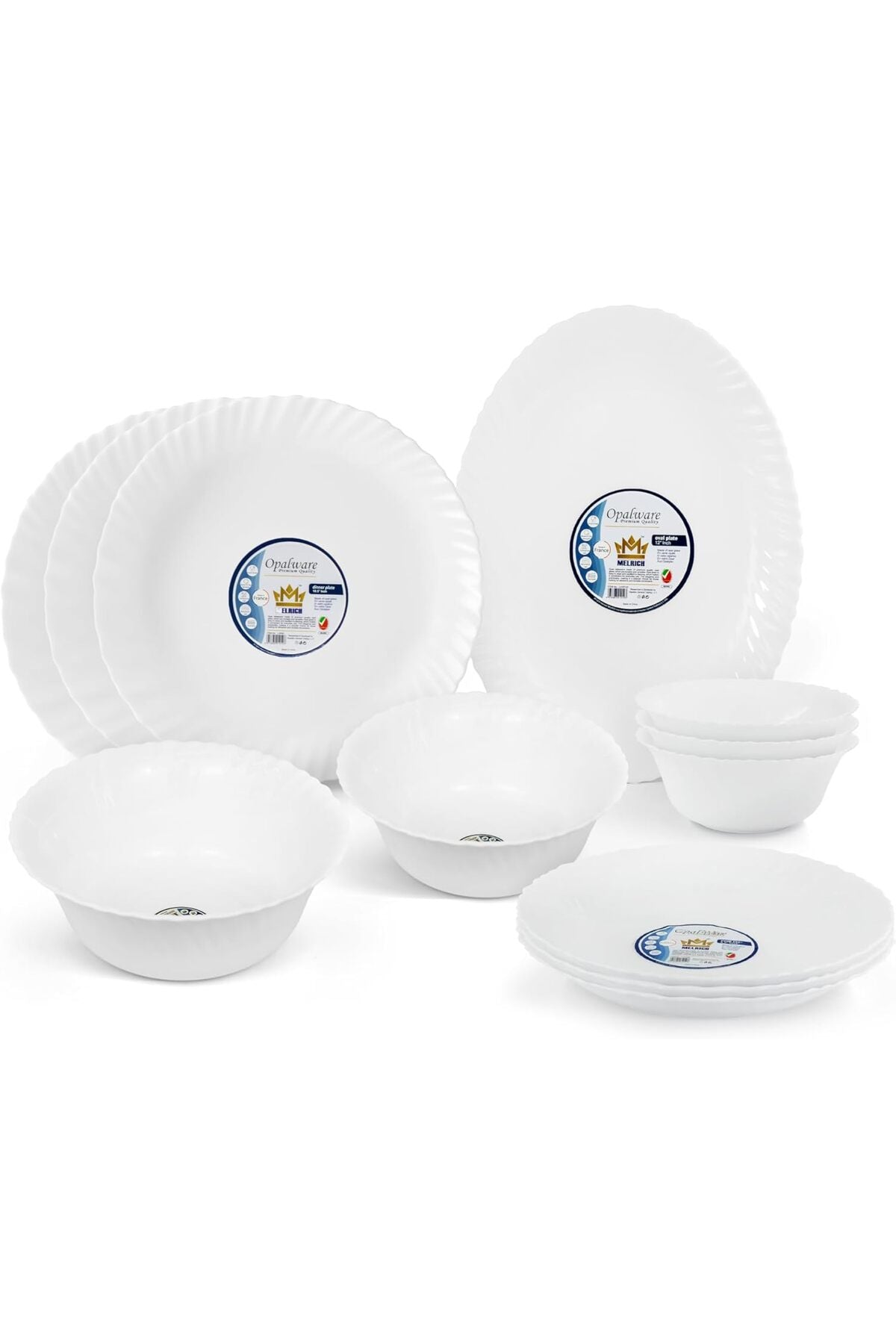 12 Piece Opalware Dinner Set - Dishwasher Safe, Microwave Safe, BPA Free