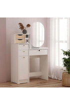 Barbados Dressing Table With Sliding Mirror | Durable Vanity Table | Dressing Makeup Desk With Storage | Modern Design Bedroom Furniture L82.4xW34.2xH136.8cm -White / Oak