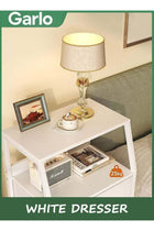 White Dresser with 5 Drawers, Vertical Storage Tower Fabric Dresser for Bedroom, Hallway, Entryway, Nursery, Closet Organizer, Nightstand Bedside Table Furniture, Sturdy Steel Frame, Wood Top