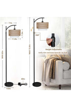 Arc Floor Lamp for Living Room, 3 Color Temperatures, Remote & Dimmable, Rattan & Fabric Shades