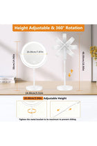 Makeup Mirror, Rechargeable Lighted Height Adjustable with 3 Colors, 45 Mins Auto Turn Off & Memory Function, Dimmable Double-Sided 1X/10X Magnification LED & Rotation Standing Vanity Mirror (White)