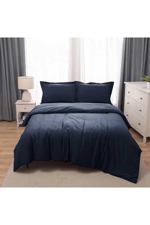 Bedding Duvet Cover Double Size Set- 1PC Duvet Cover 170x220CM / 2PC-Pillow Shams 50x75CM (Navy, Double)