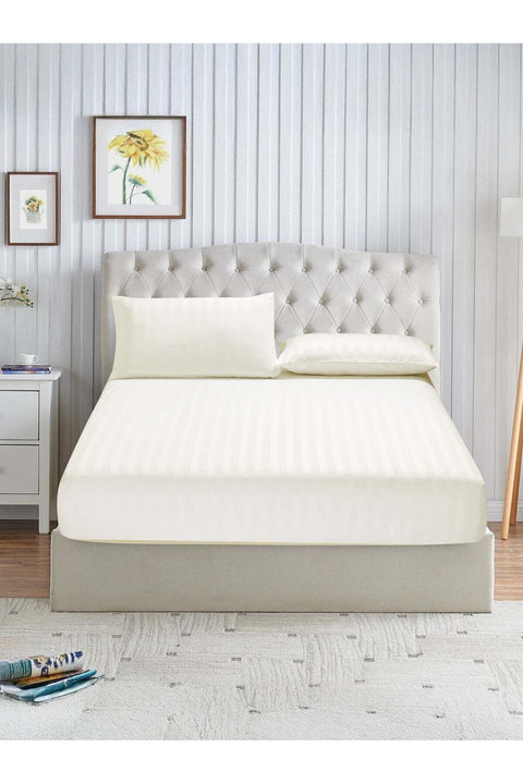 Premium 3 Piece – 200×200 cm Super King Striped Fitted Sheet, 35 cm Deep Pocket, Secure Fit