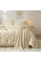 Kids Girls Bedding Set Double, Yellow Strawberry Cute Soft Zipper Childrens Full Bed 3 Piece Cover Duvet Quilt Covers