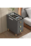 Narrow Bedside Table with Charging Station, Bedside Table with Drawers Wood, 3 Color LED Lights and Speaker Modern Wooden End Side Table, Suitable for Office (Color : Gray)
