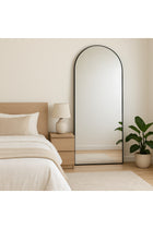 Arched Full-Length Floor Mirror Large Black Frame Dressing Mirror for Bedroom & Living Room (180X90cm)