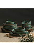 Stone Lain Brasa Modern Stoneware 16 Piece Dinnerware Sets, Plates and Bowls Sets, Dish Set for 4, Green