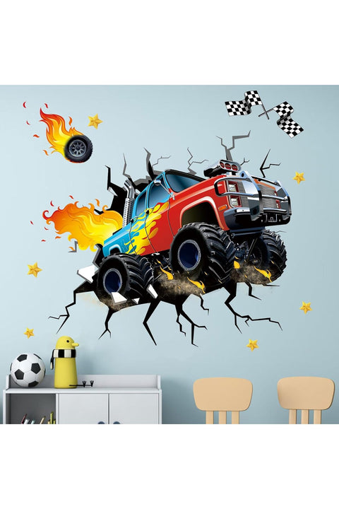 Racing Cars Wall Stickers - Truck Vehicles Boys Bedroom Wall Decals - Baby Nursery Kids Room Daycare Wall Decor