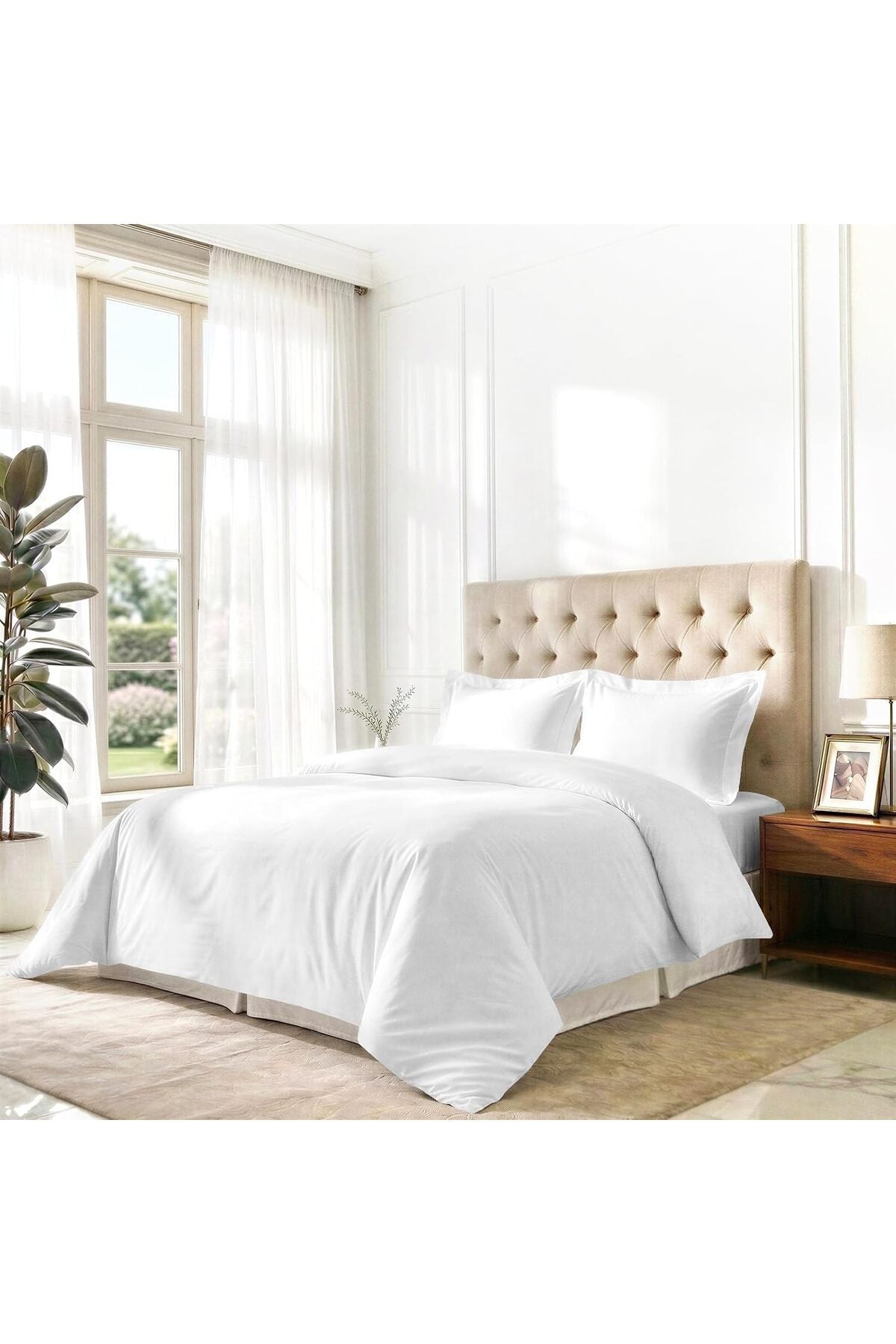Royale 100% Cotton Double Duvet Cover Set 200x200 cm White, 1000 Thread Count