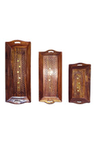 Wooden handcrafted sheesham wood serving tray/wooden platter with jali design and brass inlay work. - Set of 3 (Small :-12 * 6, Medium:- 14 * 6, Large :- 16 * 6)