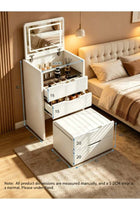 -Long Compact Dressing Table with LED Smart Mirror, Soft Close Hinges & Silent Slide Rails, Wooden Makeup Vanity with Divided Storage Drawers and PU Leather Stool, White Bedroom Furniture (SZZ