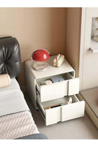 Multipurpose Use Italian Luxury Creative Leather Wrapped Nightstand Household Bedside Table Bedroom Storage Box Round Corner Spacious Tabletop Side Table with 2 Drawers 50x40x48 cm (Fully Assembled)