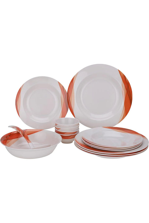DC2151 Ocean Melamine Ware Dinner Set 14-Pieces, White/Orange (Pack of 2)