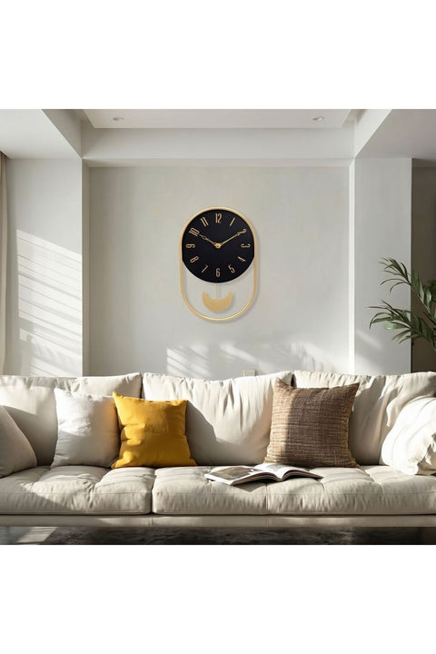 New In Metal Pendulum Blck-Gld Wall Clock 20x31x3.8 Cm