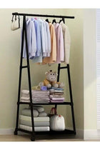 CozyNest A-Frame Single Pole Clothes Rack with 2 Lower Storage Shelves and Wheels, Black Freestanding Mobile Laundry & Bedroom Organizer, Space-Saving Coat & Clothes Drying Rack
