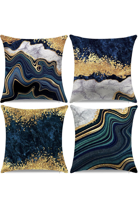 Decorative Pillow Covers, Navy Blue and Gold Marble Throw Pillow Cover, 18x18 Square Blue Cushion Cover, Set of 4