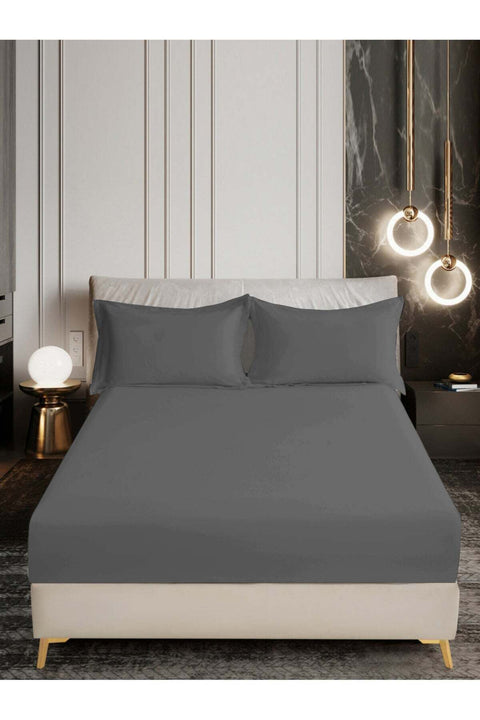 Bedding Fitted Sheet - Fits 200x200 Cm For Super King Bed - 3 Pcs (1 Fitted Sheet and 2 Pillowcases) - 35 Cm Deep Pocket - Solid Bed Sheet
