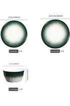 Set of 12 Ombre Green Ceramic Plates and Bowls - Microwave, Dishwasher, Oven Safe Tableware