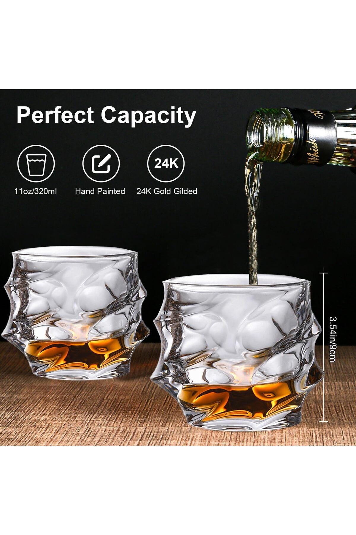 Whiskey Glasses Set of 2,Crystal Old Fashioned Glasses-Luxury Collection,Perfect for Scotch Bourbon Rocks Cognac Vodka Gin Tequila Rum Liquor,Whiskey Gifts for Men