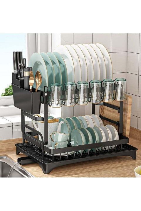 Kitchen Dish Dish Storage Rack with Draining Board, Knives and Forks