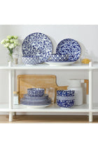 Selene Dinner Sets for 6 People, 18 Pieces Vintage Blue Porcelain Plates and Bowls Set
