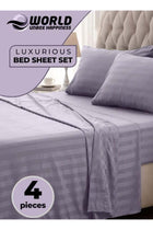 4-Piece Luxury King Size Purple Striped Bedding Set Includes 1 Duvet Cover (220x240cm)